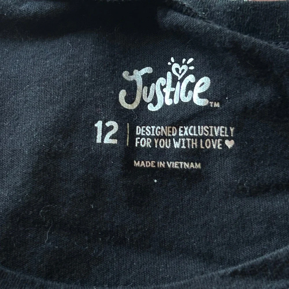 Justice Girls Bundle‎ 3 Tops Black Taco Red Heart Striped Tie Front Size 12